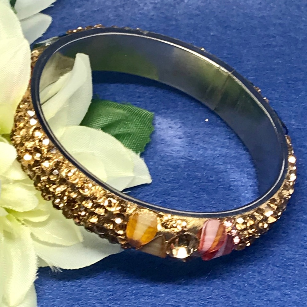 Multicolored rhinestone bangle bracelet.